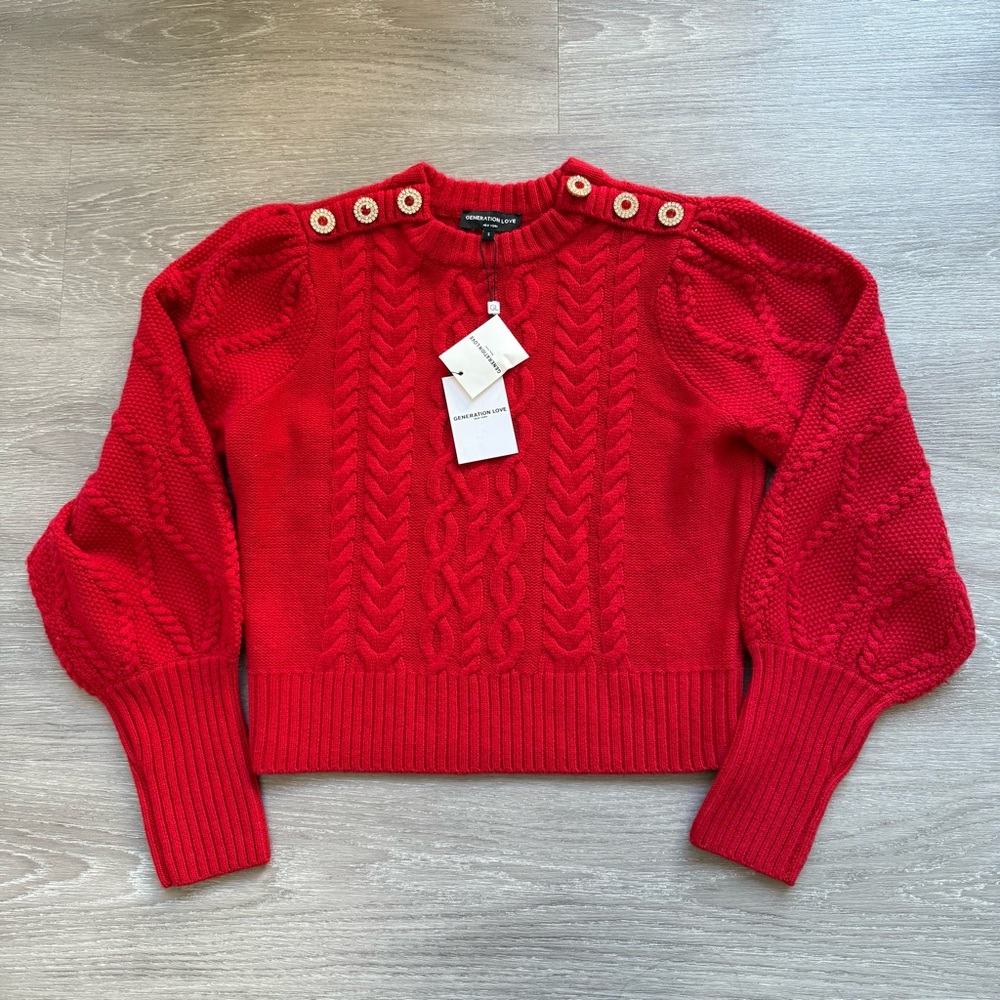 Generation Love Rylan Merino Wool Cable-Knit Sweater Red